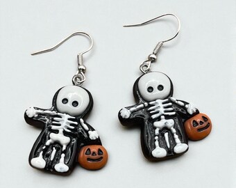 Skeleton & Pumpkin Halloween Earrings: Spooky Season Jewelry