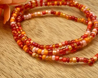 Red Seed Bead Stretch Bracelets: Boho Stackable Bracelets
