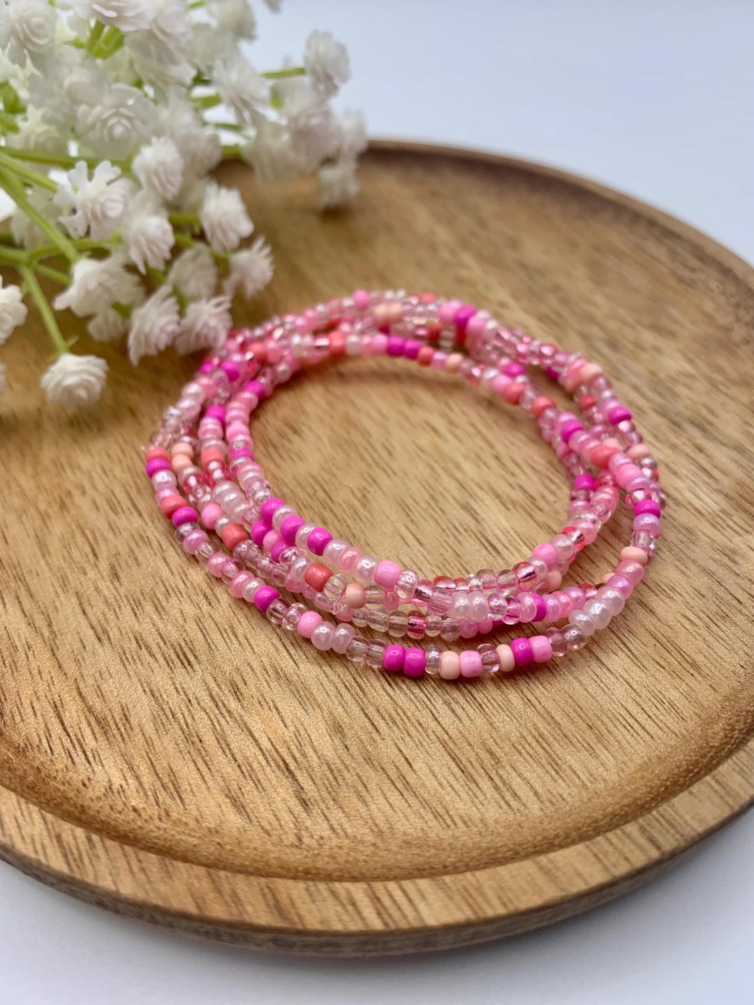 Pink Seed Bead Bracelet: Boho Stretch Stackable Bracelet - Etsy