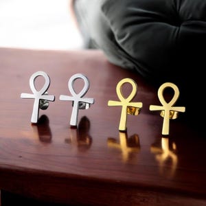 Gold Ankh Stud Earrings: Egyptian Jewelry