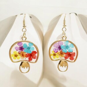 Mushroom Earrings,Boho Earrings, Mushroom Dangle Earrings,Dried Flower Earrings,Dainty Earrings,Boho Mushroom Earrings,Mushroom Jewelry