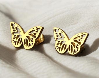 Butterfly Stud Earrings: Stainless Steel Butterfly Wing Jewelry