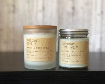 Coconut Lime No. 11 | vegan soy | eco friendly | home decor | scented candle | 8 oz. candle |  essential oils | gift for her | gift for him