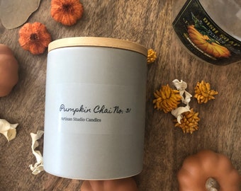 Pumpkin Chai No. 31 | vegan soy candle | eco friendly | fall scent | 12 oz. candle | holiday gift idea | essential oils | home decor