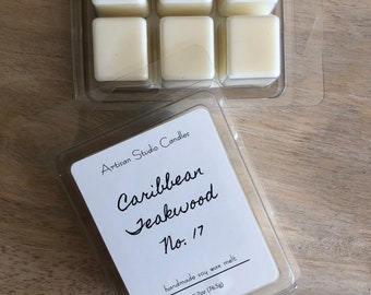 Wax Melt | Caribbean Teakwood NO. 17 | soy wax melt | vegan soy | Beachy-Woodsy Scent | Hand Poured | Essential Oil Infused | 2.7 oz