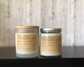 Eucalyptus & Peppermint NO. 16  | vegan soy | eco friendly | fresh scent | essential oils | home decor | hand poured | 8 oz. candle | gift