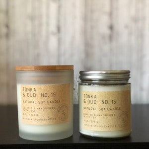 Tonka & Oud NO. 15 | vegan soy | eco friendly | 8 oz. candle |  essential oils | handmade | home decor | soy candle | gift for her