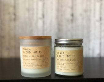 Tonka & Oud NO. 15 | vegan soy | eco friendly | 8 oz. candle |  essential oils | handmade | home decor | soy candle | gift for her