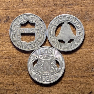 Los Angeles, California CA Los Angeles Transit Lines Railway Railroad Good For One Fare Transit Token Set Lot of 3
