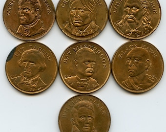 Wild Bill Hickok Bat Masterson Crazy Horse Black Hawk Kit Carson Meriwether Lewis William Clark Commemorative Coin Tokens Lot of 7