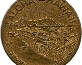 1975 Honolulu, Hawaii HI Aloha From Hawaii Waikiki Beach Diamond Head So Called Dollar Coin Medal Token