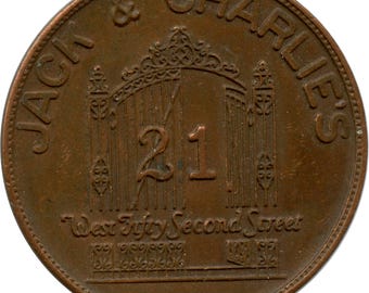 New York City 21 Club Speakeasy Jack & Charlie's Pig Rear End Spinner Pictorial Token