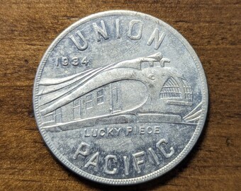 1934 Union Pacific Railroad UPRR Lucky Piece Alcoa Aluminium Pullman Car Train Engine Lokomotive Bildbild-Token