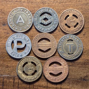 New Jersey NJ Transit Transportation Token Lot Set Collection of 8 Salem Bus Line Atlantic City Transp. Co. Trenton Transit Coast Cities