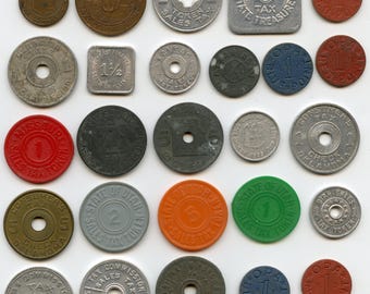 1930's-1940's Tax Token Collection Lot Alabama Arizona Colorado Illinois Kansas Missouri Oklahoma New Mexico Utah Washington OPA Blue Red