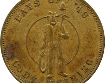 Días del 49 Cody, Wyoming WY Rodeo Minero de oro Caballo Pictorial Diez centavos en Divertido Token de vaquero
