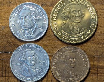 1789-1797 George Washington 1st President United States Commemorative Coin Medal Token Lot Set of 4 Different Types