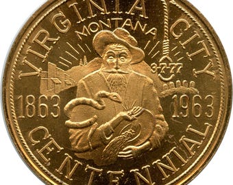Moneda de recuerdo del centenario de Virginia City, Montana, 1863-1963. Moneda de recuerdo del centenario. La llamada ficha comercial.