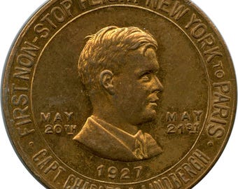Charles Lindbergh 1927 Lot z Nowego Jorku do Paryża Powodzenia Szczęściarz Duch St. Louis Moneta lotnicza Żeton