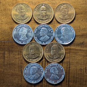 James Polk Warren Harding James Monroe Theodore Roosevelt Calvin Coolidge President Coins Tokens Bronze and Aluminum Commemorative Lot of 10