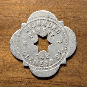 San Francisco, California CA Richmond Bakery Scalloped Shape Good For One Loaf Bread Trade Token