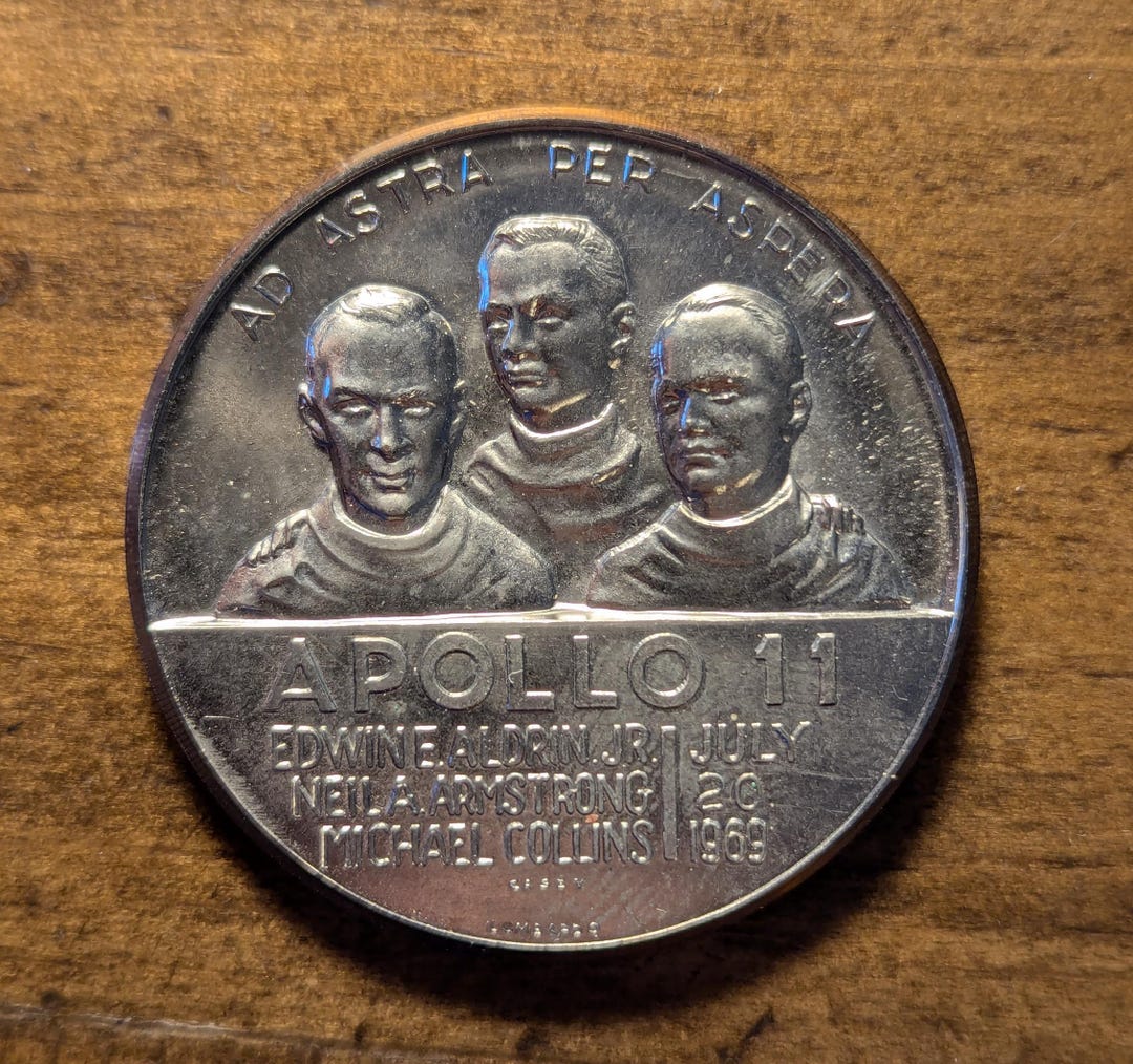 1969 Apollo 11 First on the Moon Aldrin Armstrong Collins Space Coin ...