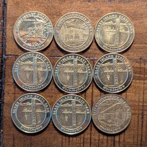 Washington State Parks Commemorative Coin Token Lot of 9 Blake Island, Kitsap State Park, Scenic Beach, Manchester State Park