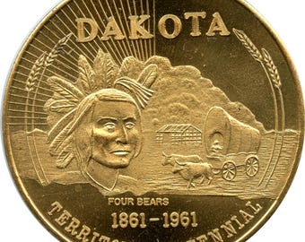1961 Bismarck, North Dakota ND Territory Centennial Wagon Train Native American Indian Scene Commemorative So Called Half Dollar Medal Token