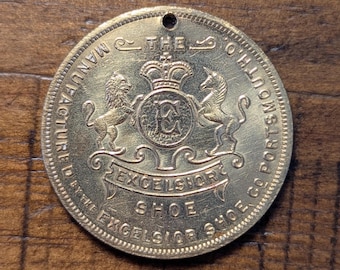 1910 Era Boy Scouts Horseback Rider Excelsior Shoe Portsmouth, Ohio OH Good Luck Membership Emblem Medal Token