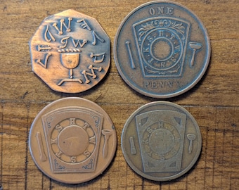 Vintage Early 1900's Lorain & Toledo, Ohio Masonic Mason Chapter Coin Medal Token Lot of 4 One Penny Keystone Symbols