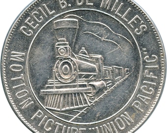 Imagen pictórica de la locomotora del motor del tren de aluminio Alcoa UPRR de Union Pacific Railroad de Cecil B. De Mille