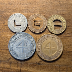 Ashland, Covington & Louisville, Kentucky KY Railway Railroad Transit Coin Token Lot of 5 Different Pieces