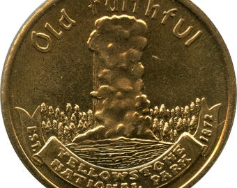 1972 Yellowstone National Park Wyoming WY Old Faithful Geyser Brass Bronze Commemorative Coin Medal