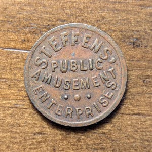 Ocean Park, California CA Steffens&#39; Public Amusement Enterprises Vintage Arcade 1 Cent Coin Trade Token
