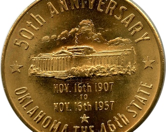 1957 Oklahoma OK The 46th State 50th Anniversary Commemorative Token