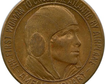 Moneda/Medalla de Amelia Earhart de 1928 en honor a la amistad en hidroavión.