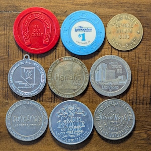 Lake Tahoe, Las Vegas, Reno, Sparks, Nevada NV Casino Gaming Chip Token Lot Collection Free Play Drink Premium Casino Chips Slot Machine