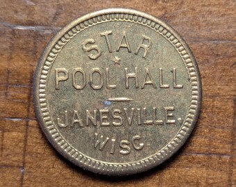 Janesville, Wisconsin WI Star Pool Hall Good For 5 Cents Trade Token