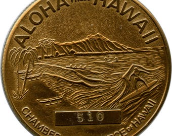 1975 Honolulu, Hawái HI Aloha desde Hawái Playa Waikiki Diamond Head Moneda de dólar llamada Medalla Ficha Variedad Número de serie 510
