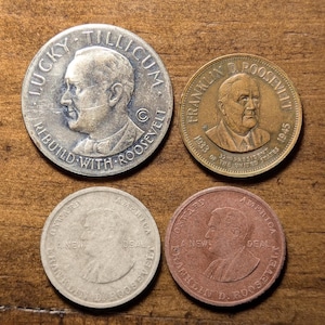 1933-1945 Franklin D. Roosevelt Elected 4 Terms 32nd President Coin Token Collection Lot of 4 Different Pieces