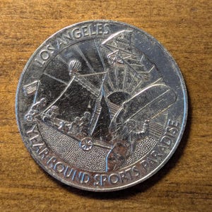 1981 Los Angeles, California CA Year Round Sports Paradise Balloons Surfer Bicentennial Birthday Dollar Coin Token