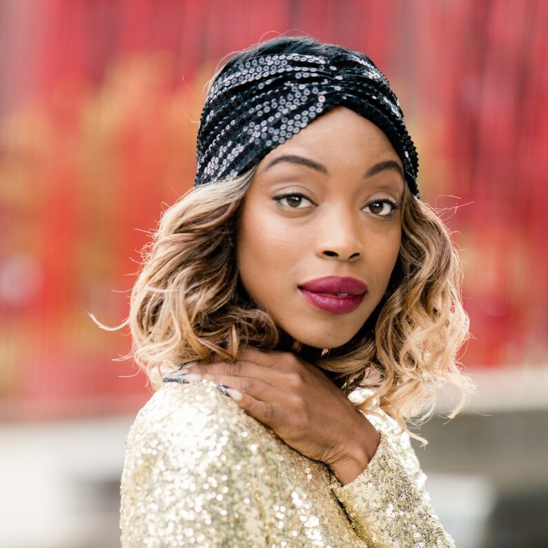 Hairstyle Hair Accessories Headscarf Black Sequin Half Wrap Headband Hair Scarf Hairstyles Turban Turban Head Wrap