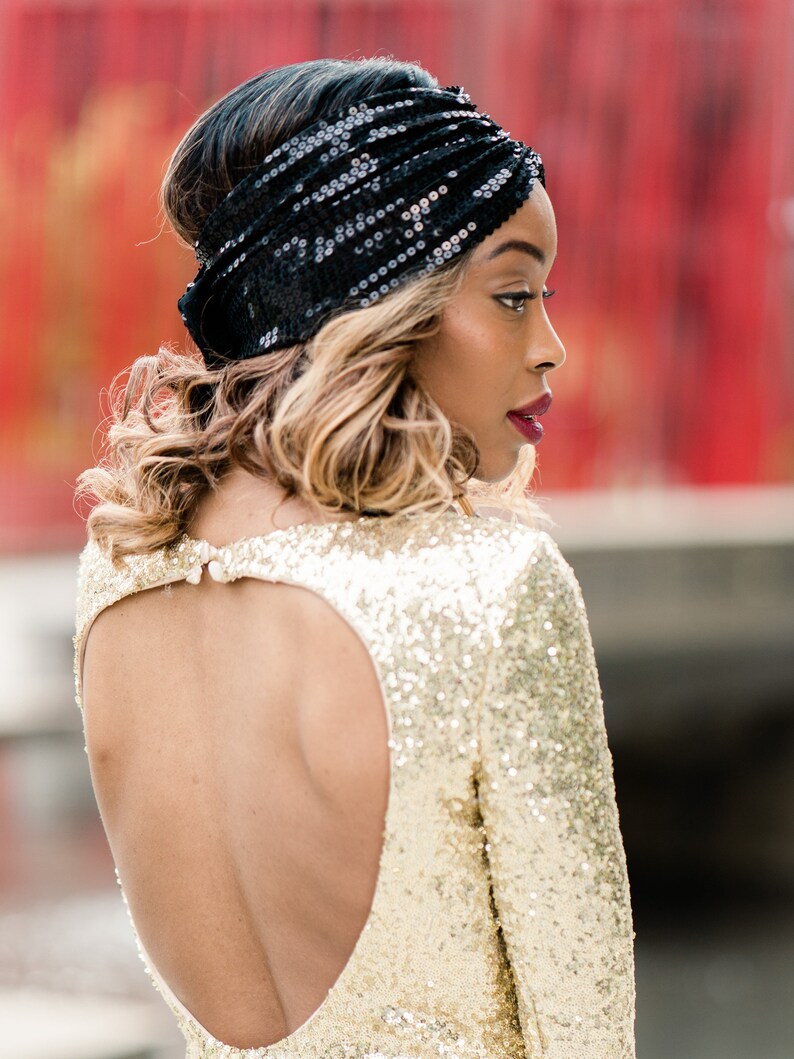 Hairstyle Hair Accessories Headscarf Black Sequin Half Wrap Headband Hair Scarf Hairstyles Turban Turban Head Wrap