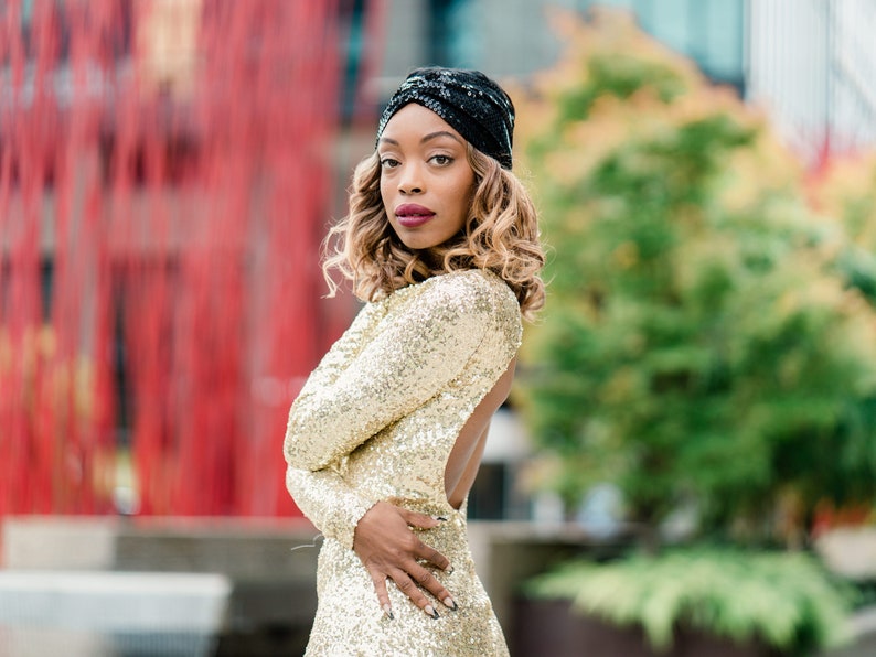 Hairstyle Hair Accessories Headscarf Black Sequin Half Wrap Headband Hair Scarf Hairstyles Turban Turban Head Wrap