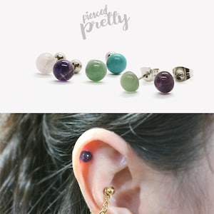 16g 20g Natural Stone Bead cartilage earring 1/4″ 5/16″ 3/8″ Helix conch tragus ear stud Rose Quartz Amethysts Turquoise 316l surgical steel