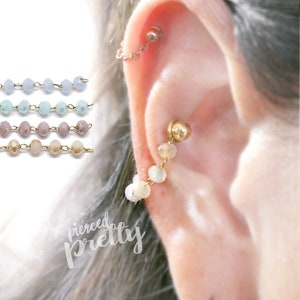 16g 14g Opalite Conch chain earring, conch hoop earring, helix earring, ear cartilage chain rose gold earring 316l surgical Steel 1pc