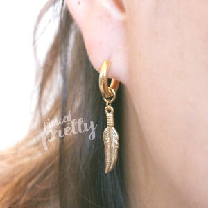 18g 316L Surgical steel feather hoops, silver, gold, hypoallergenic earrings jewelry, Ear lobes hoops,  Sold in pairs