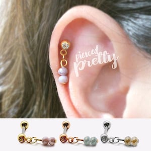 20g, 16g 2 crystals dainty dangle helix ear stud, 316l surgical steel, cartilage earring tragus helix / labret bar(optional), Sold as piece