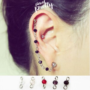 20g 16g Crystal helix to lobe chain earring, CZ helix chain earring, cartilage chain jewelry 304/ 316l Stainless Steel, Sold individually