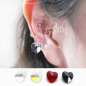 16g 20g  Heart crystal  conch chain earring, Helix conch hoop earring, ear cartilage chain dangle earring jewelry 304 Stainless Steel, 1pc